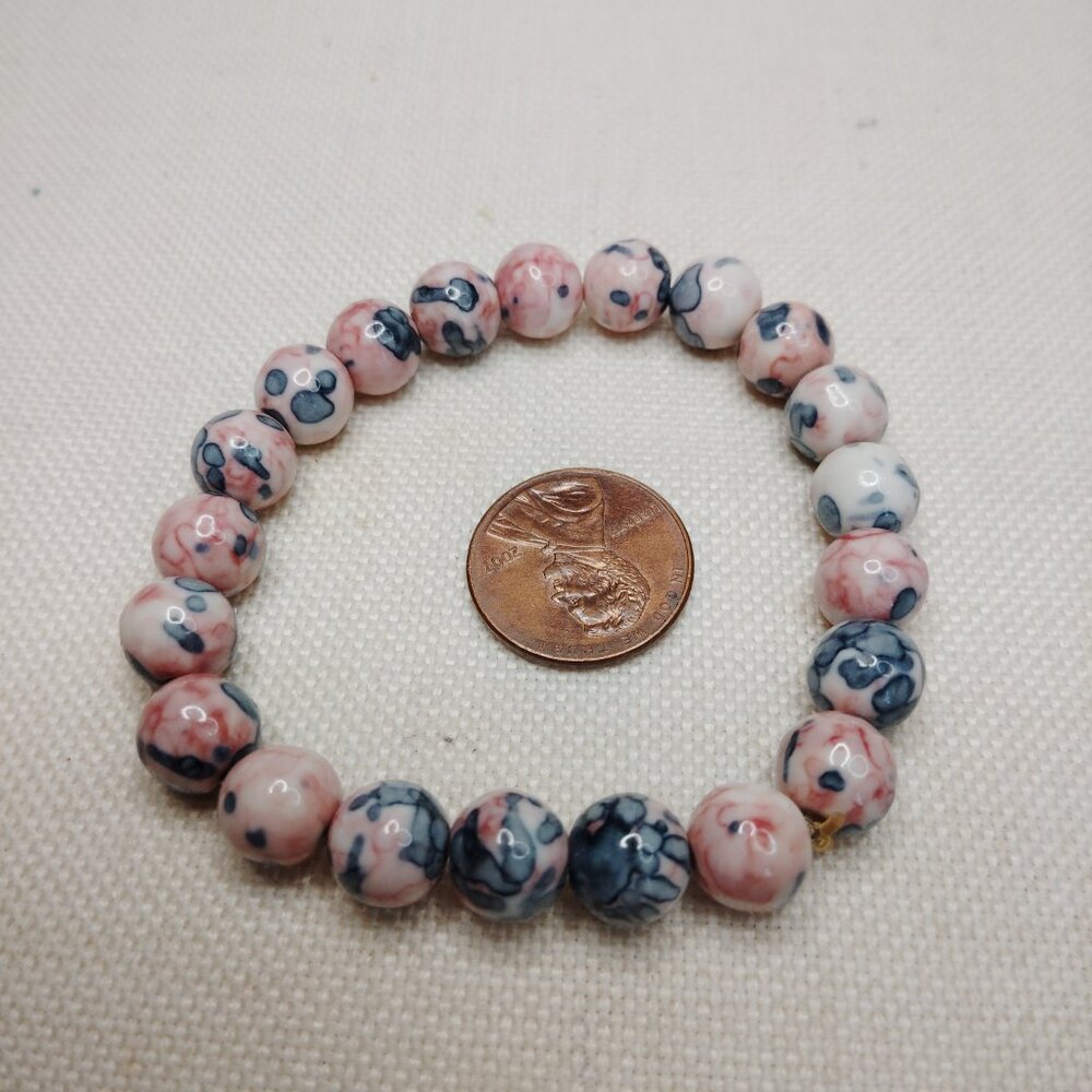 Rain Flower Jade Stretch Bracelet Pink Blue Marbled Stone Beads